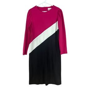 Vintage 80s Mod Dress Colorblock Pink Black Stripe Size 18 L XL USA Union Made